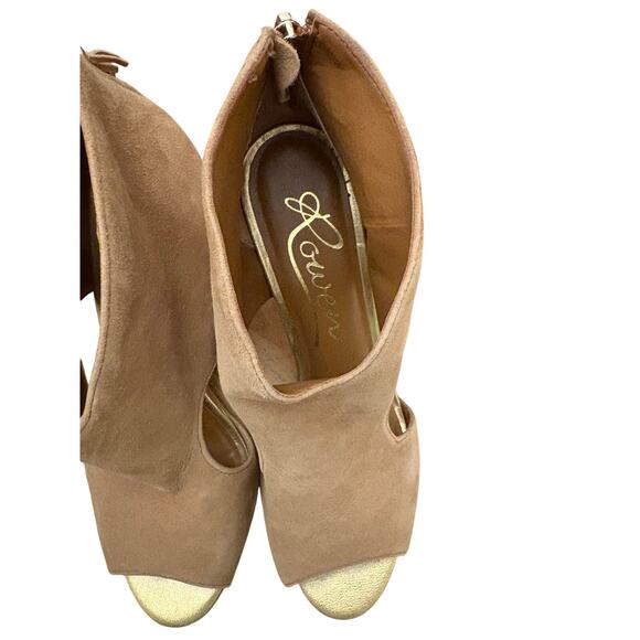 Rowen Tan & Gold Suede Open Toe Open Side Stiletto Heel 8 - Picture 5 of 8